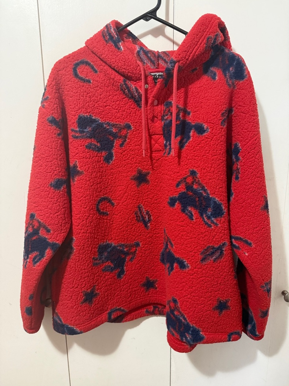 Cozy Wrangler Red Fleece Hoodie with Western Print